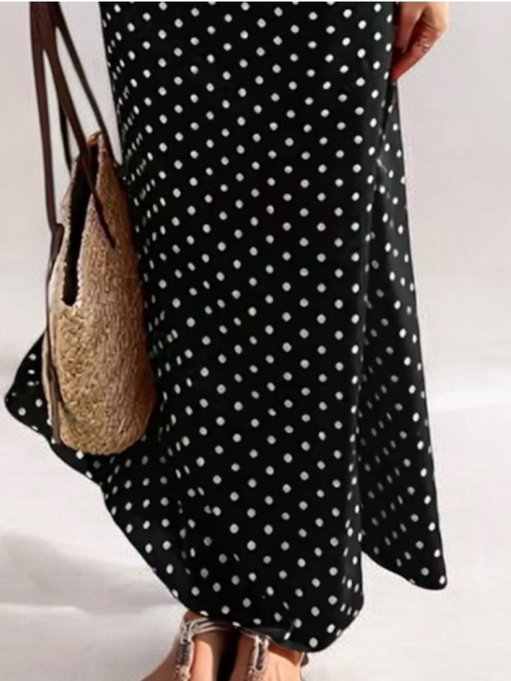 Elegant Black Polka Dot Maxi Dress - Size M/L - Picture 3 of 9